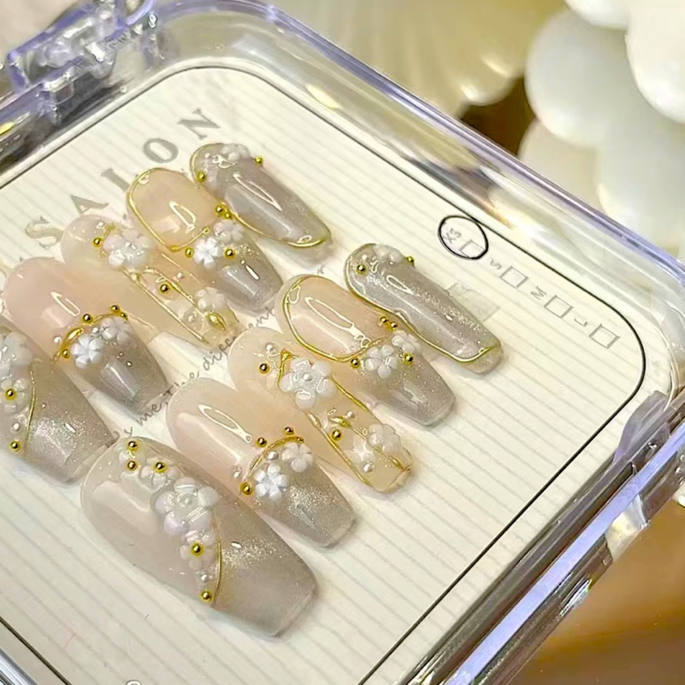 Wedding wife nails white pink 10pc good quality press on nails no glue